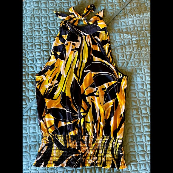 Caché 100% silk vintage Y2K Floral Halter high Neck Smocked waist top XS - Picture 5 of 7